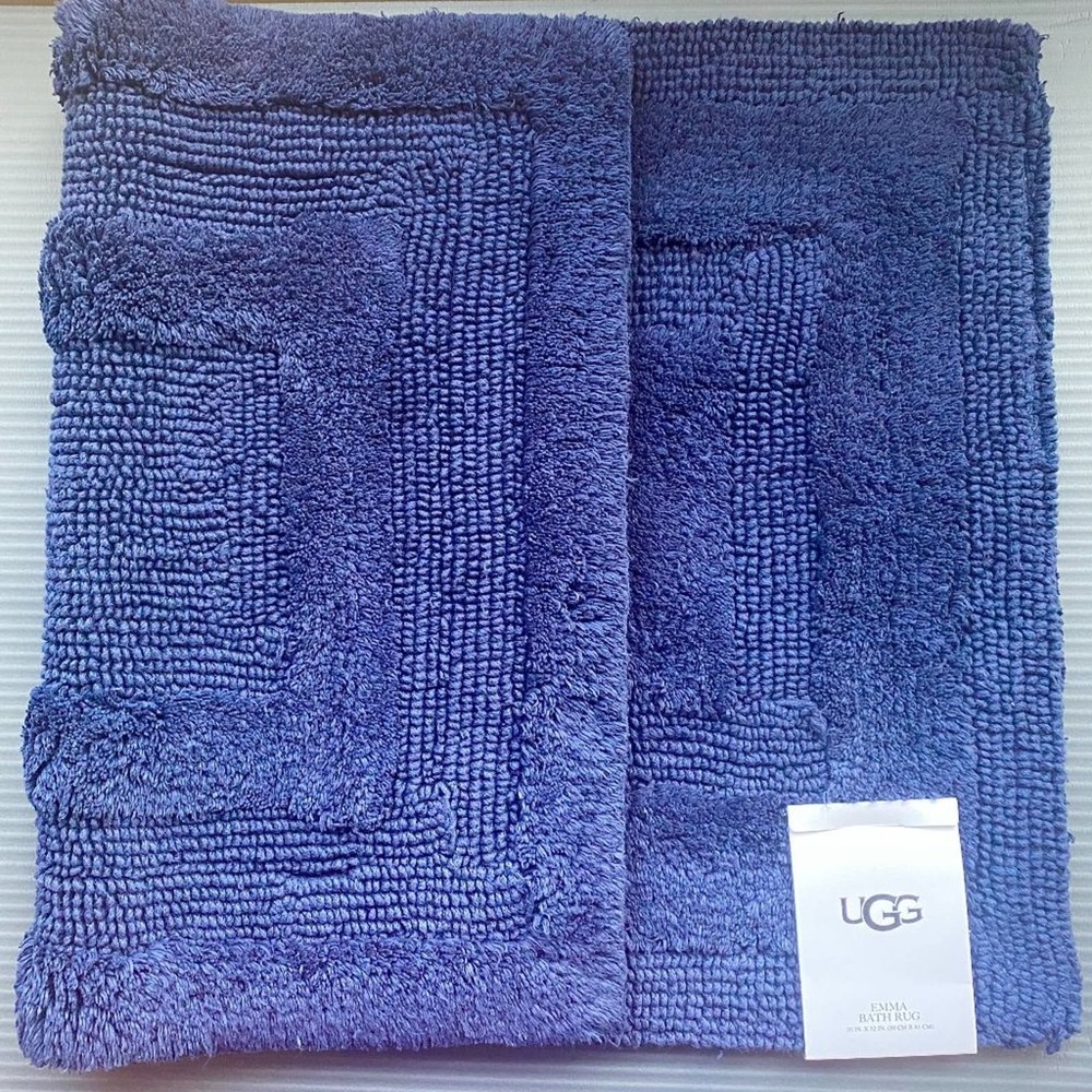 NWT UGG Emma Bath Mat Rug Cotton Reversible Navy Blue 20x32in